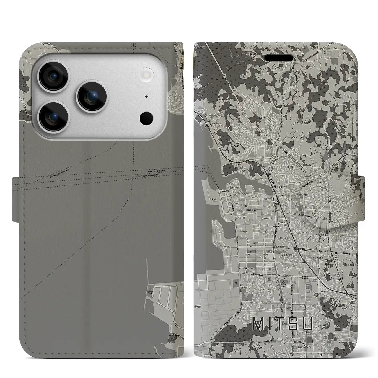 【三津（愛媛県）】地図柄iPhoneケース（手帳タイプ）