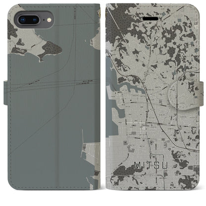 【三津（愛媛県）】地図柄iPhoneケース（手帳タイプ）モノトーン・iPhone 8Plus /7Plus / 6sPlus / 6Plus 用