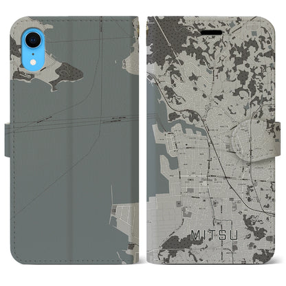 【三津（愛媛県）】地図柄iPhoneケース（手帳タイプ）モノトーン・iPhone XR 用