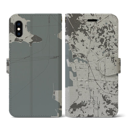 【三津（愛媛県）】地図柄iPhoneケース（手帳タイプ）モノトーン・iPhone XS / X 用