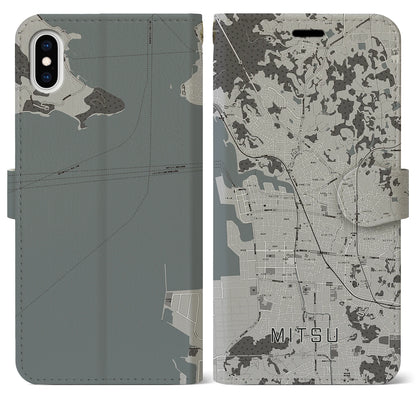 【三津（愛媛県）】地図柄iPhoneケース（手帳タイプ）モノトーン・iPhone XS Max 用