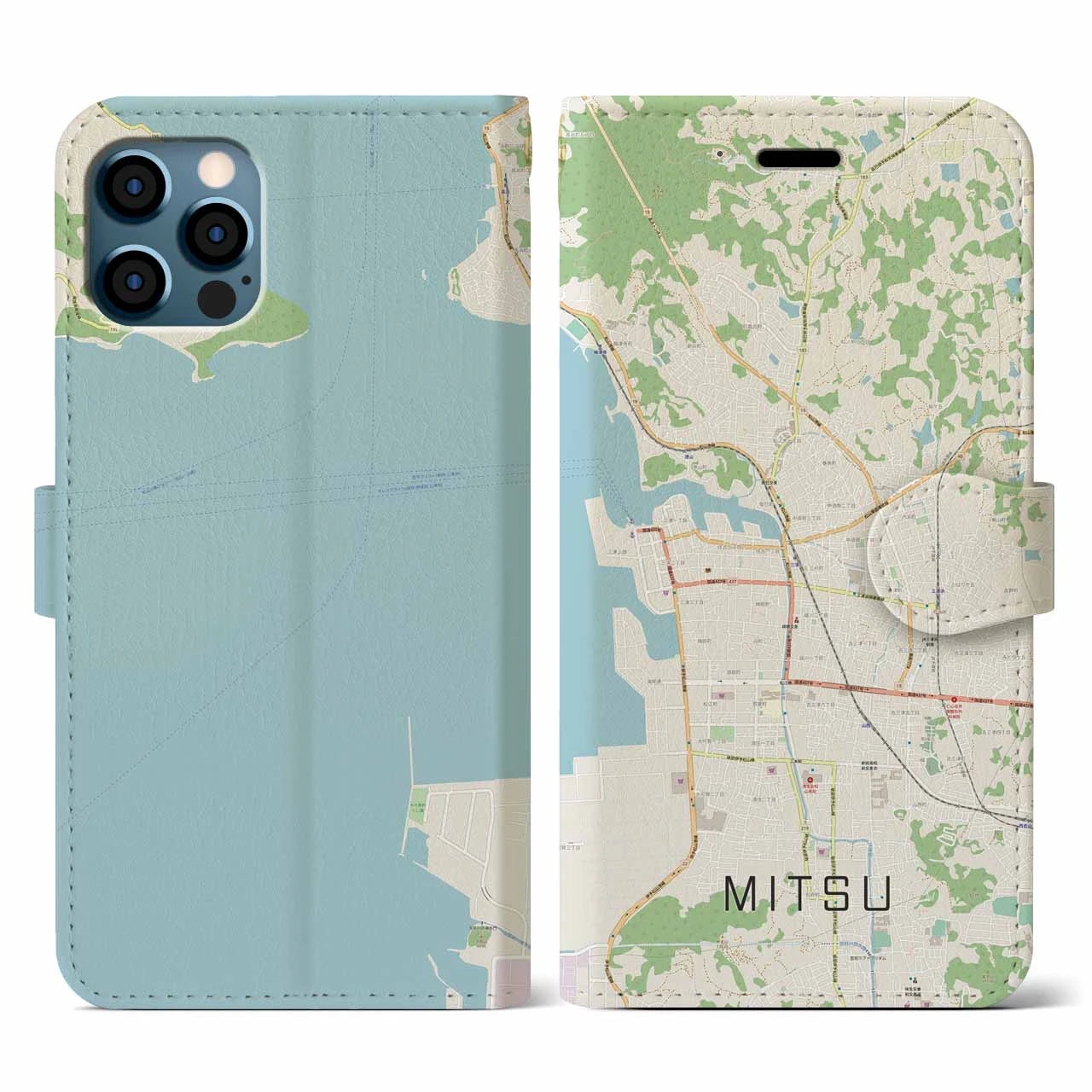 【三津（愛媛県）】地図柄iPhoneケース（手帳タイプ）