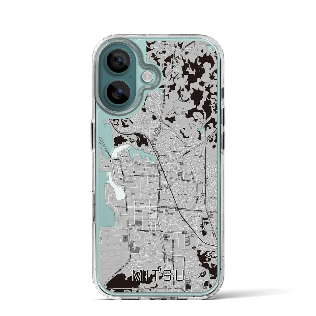 【三津(愛媛県)】地図柄iPhoneケース(MagSafeタイプ)モノトーン・iPhone 16 Pro 用