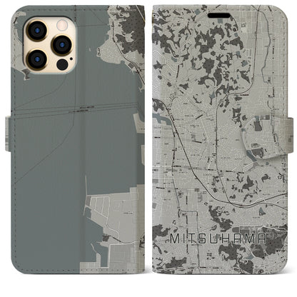 【三津浜（愛媛県）】地図柄iPhoneケース（手帳タイプ）モノトーン・iPhone 12 Pro Max 用