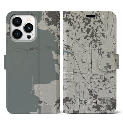 【三津浜（愛媛県）】地図柄iPhoneケース（手帳タイプ）モノトーン・iPhone 13 Pro 用