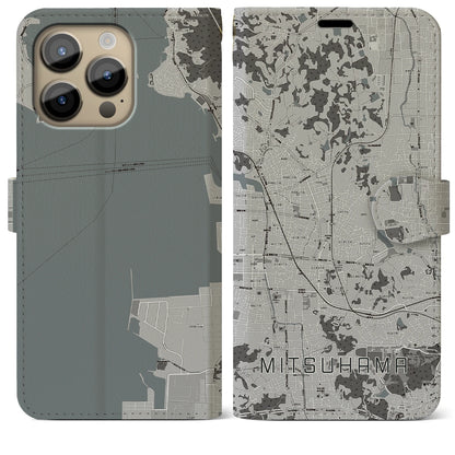 【三津浜（愛媛県）】地図柄iPhoneケース（手帳タイプ）モノトーン・iPhone 14 Pro Max 用