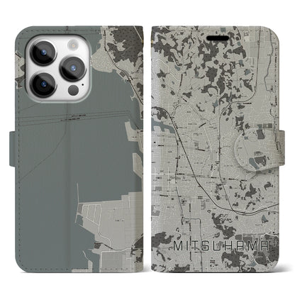 【三津浜（愛媛県）】地図柄iPhoneケース（手帳タイプ）モノトーン・iPhone 14 Pro 用