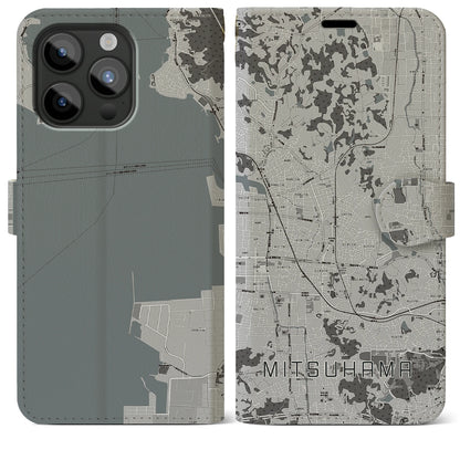 【三津浜（愛媛県）】地図柄iPhoneケース（手帳タイプ）モノトーン・iPhone 15 Pro Max 用