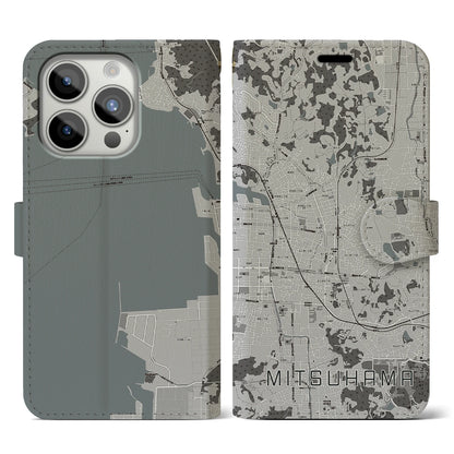 【三津浜（愛媛県）】地図柄iPhoneケース（手帳タイプ）モノトーン・iPhone 15 Pro 用