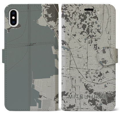 【三津浜（愛媛県）】地図柄iPhoneケース（手帳タイプ）モノトーン・iPhone XS Max 用