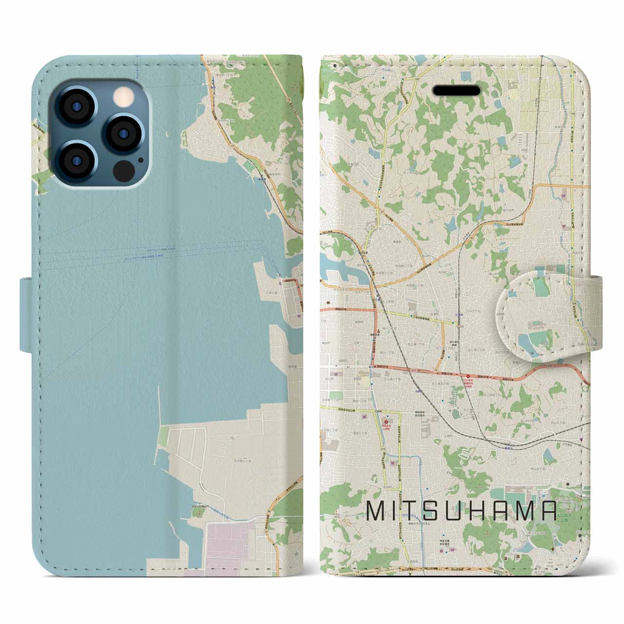 【三津浜（愛媛県）】地図柄iPhoneケース（手帳タイプ）