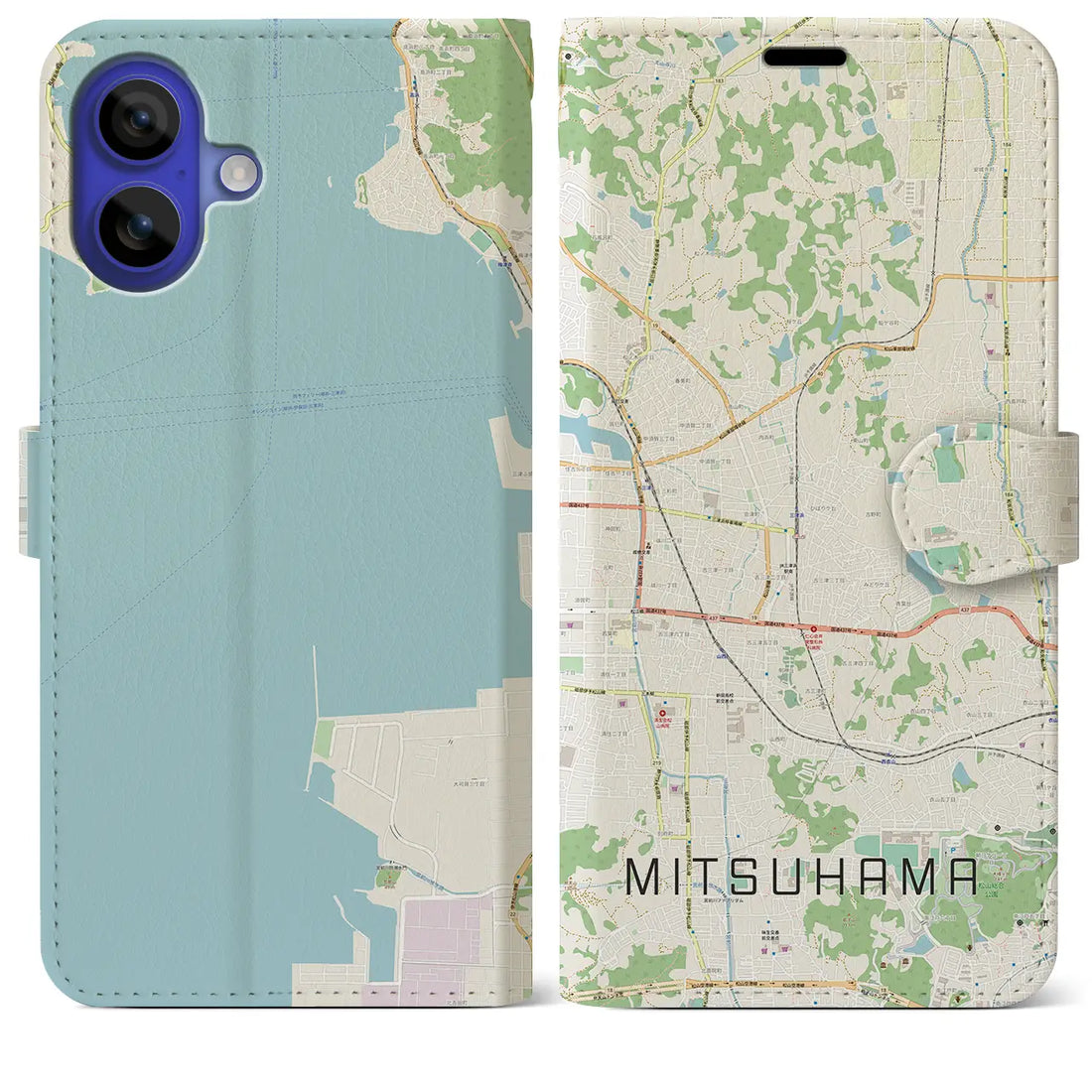 【三津浜(愛媛県)】地図柄iPhoneケース(手帳タイプ)ナチュラル・iPhone 16 Pro Max 用