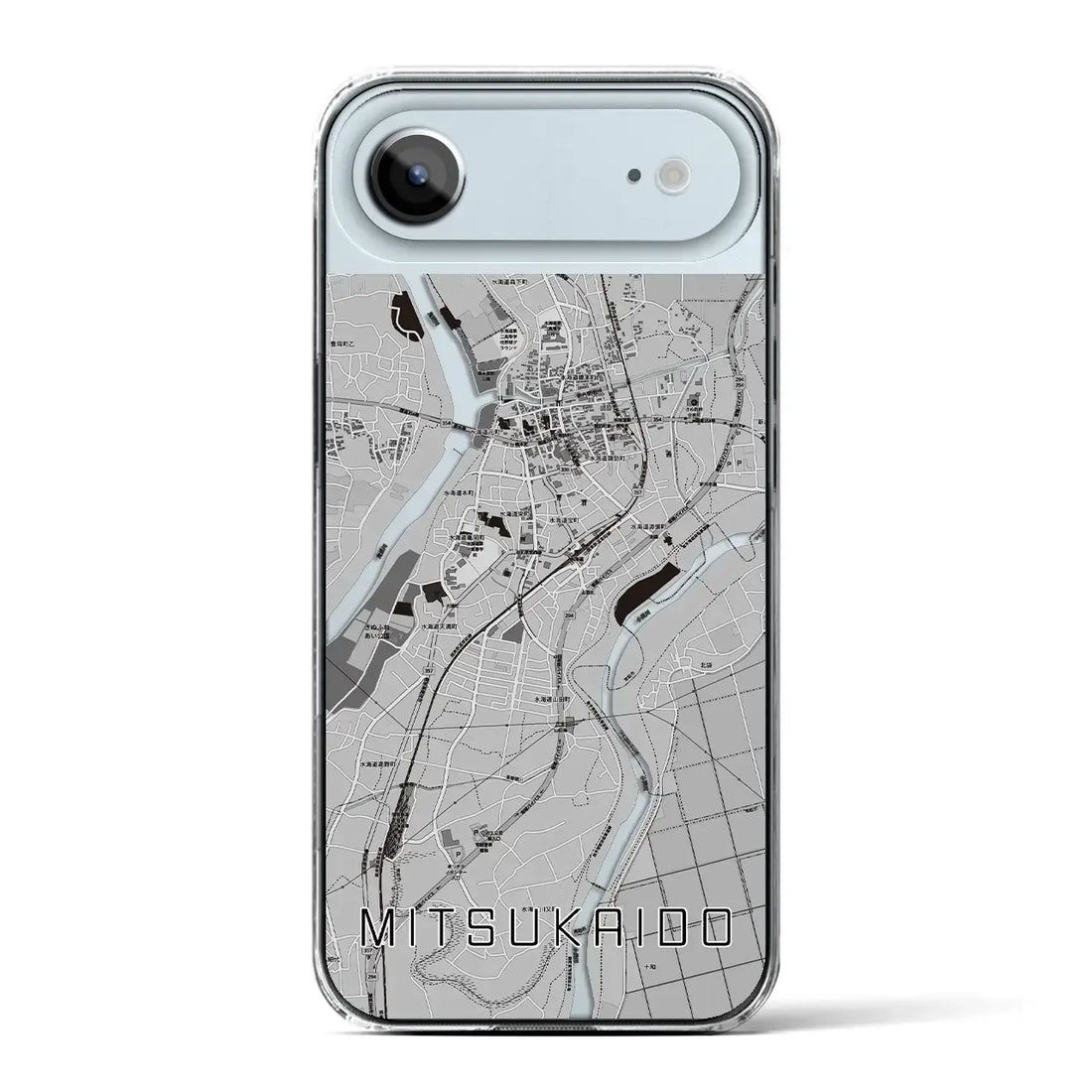 【水海道(茨城県)】地図柄iPhoneケース(クリアタイプ)モノトーン・iPhone 17 Pro Max 用