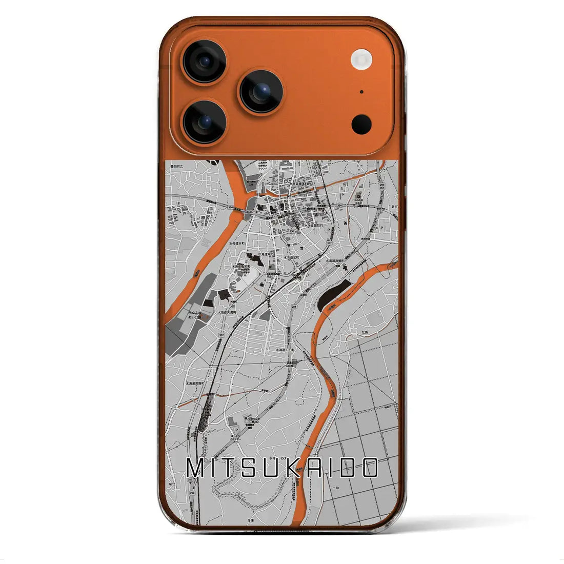 【水海道（茨城県）】地図柄iPhoneケース（クリアタイプ）モノトーン・iPhone 17 Pro Max 用
