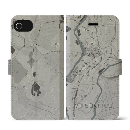 【水海道（茨城県）】地図柄iPhoneケース（手帳タイプ）モノトーン・iPhone SE（第3 / 第2世代） / 8 / 7 / 6s / 6 用