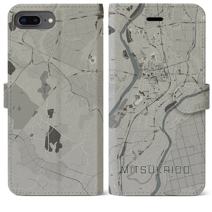 【水海道（茨城県）】地図柄iPhoneケース（手帳タイプ）モノトーン・iPhone 8Plus /7Plus / 6sPlus / 6Plus 用