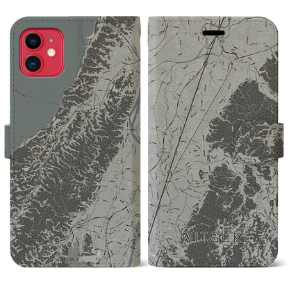 【見附（新潟県）】地図柄iPhoneケース（手帳タイプ）モノトーン・iPhone 11 用