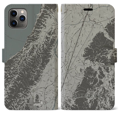 【見附（新潟県）】地図柄iPhoneケース（手帳タイプ）モノトーン・iPhone 11 Pro Max 用