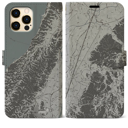 【見附（新潟県）】地図柄iPhoneケース（手帳タイプ）モノトーン・iPhone 12 Pro Max 用