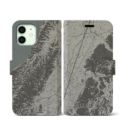 【見附（新潟県）】地図柄iPhoneケース（手帳タイプ）モノトーン・iPhone 12 mini 用