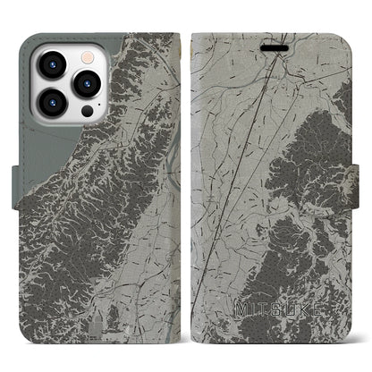 【見附（新潟県）】地図柄iPhoneケース（手帳タイプ）モノトーン・iPhone 13 Pro 用