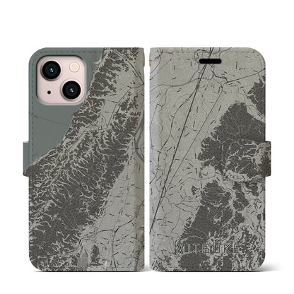 【見附（新潟県）】地図柄iPhoneケース（手帳タイプ）モノトーン・iPhone 13 mini 用