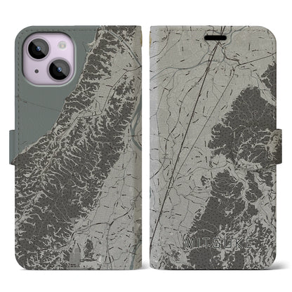 【見附（新潟県）】地図柄iPhoneケース（手帳タイプ）モノトーン・iPhone 14 用