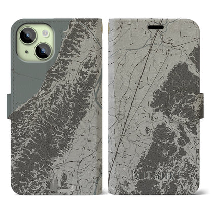 【見附（新潟県）】地図柄iPhoneケース（手帳タイプ）モノトーン・iPhone 15 用