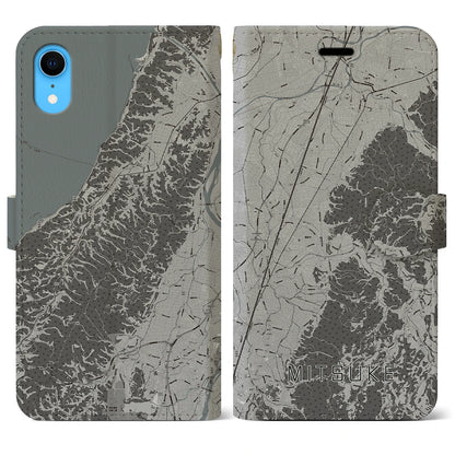 【見附（新潟県）】地図柄iPhoneケース（手帳タイプ）モノトーン・iPhone XR 用