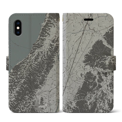 【見附（新潟県）】地図柄iPhoneケース（手帳タイプ）モノトーン・iPhone XS / X 用