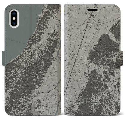 【見附（新潟県）】地図柄iPhoneケース（手帳タイプ）モノトーン・iPhone XS Max 用