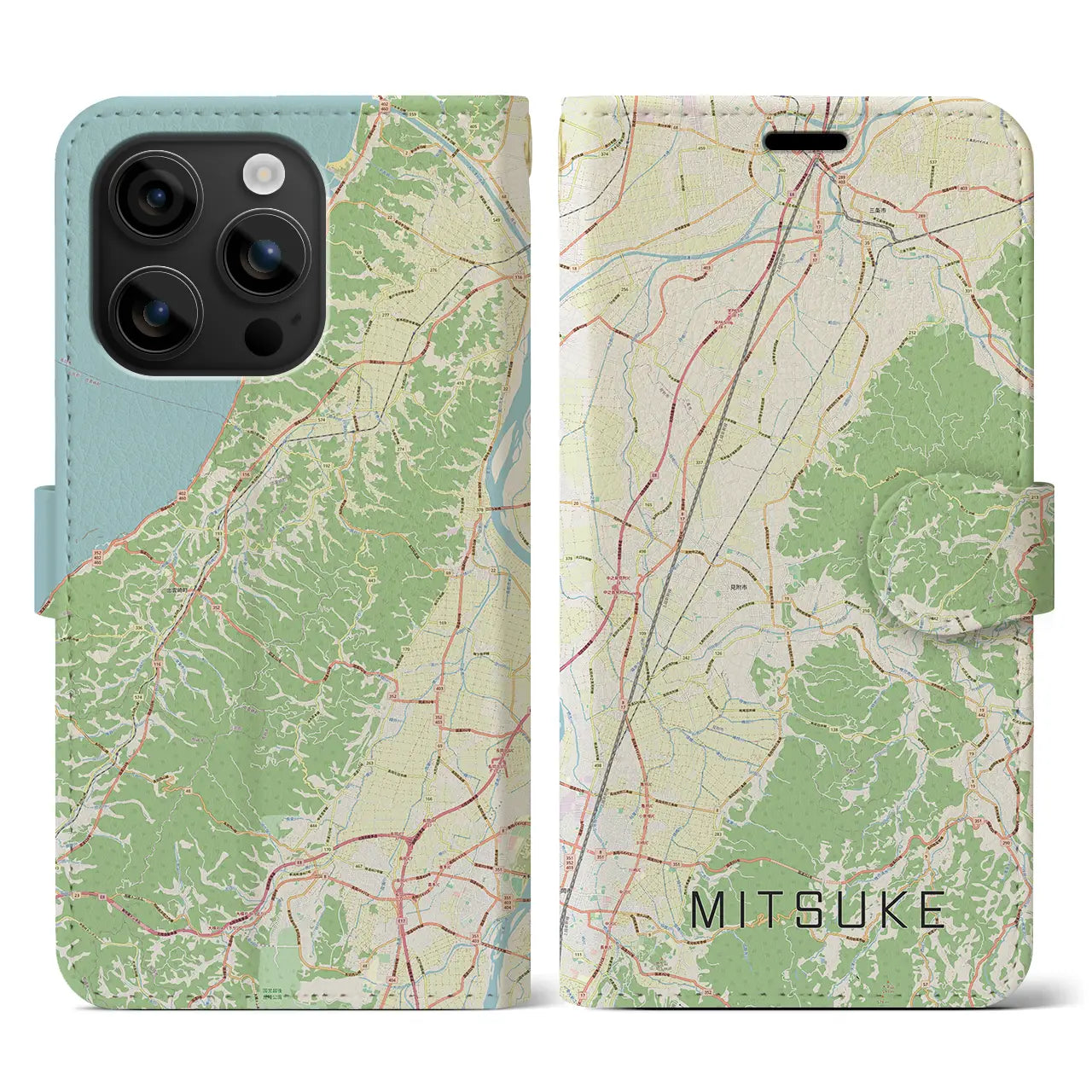 【見附（新潟県）】地図柄iPhoneケース（手帳タイプ）ナチュラル・iPhone 16 用