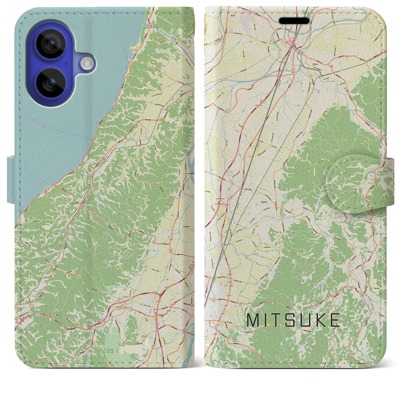 【見附（新潟県）】地図柄iPhoneケース（手帳タイプ）ナチュラル・iPhone 16 Pro Max 用