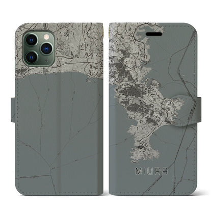 【三浦2（神奈川県）】地図柄iPhoneケース（手帳タイプ）モノトーン・iPhone 11 Pro 用