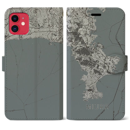 【三浦2（神奈川県）】地図柄iPhoneケース（手帳タイプ）モノトーン・iPhone 11 用