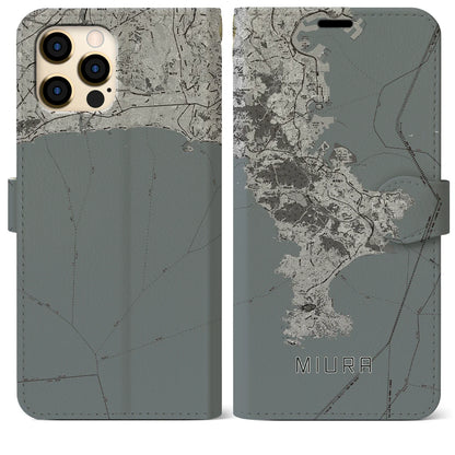 【三浦2（神奈川県）】地図柄iPhoneケース（手帳タイプ）モノトーン・iPhone 12 Pro Max 用