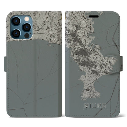 【三浦2（神奈川県）】地図柄iPhoneケース（手帳タイプ）モノトーン・iPhone 12 / 12 Pro 用