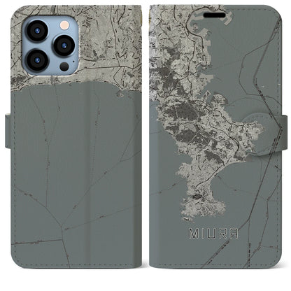 【三浦2（神奈川県）】地図柄iPhoneケース（手帳タイプ）モノトーン・iPhone 13 Pro Max 用