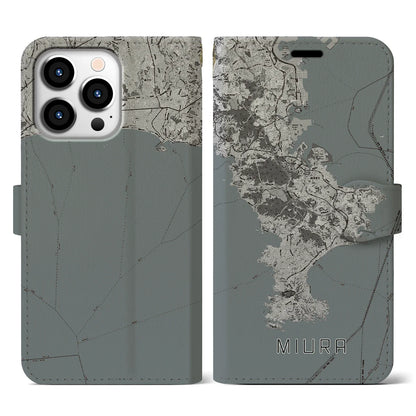 【三浦2（神奈川県）】地図柄iPhoneケース（手帳タイプ）モノトーン・iPhone 13 Pro 用