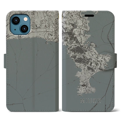 【三浦2（神奈川県）】地図柄iPhoneケース（手帳タイプ）モノトーン・iPhone 13 用