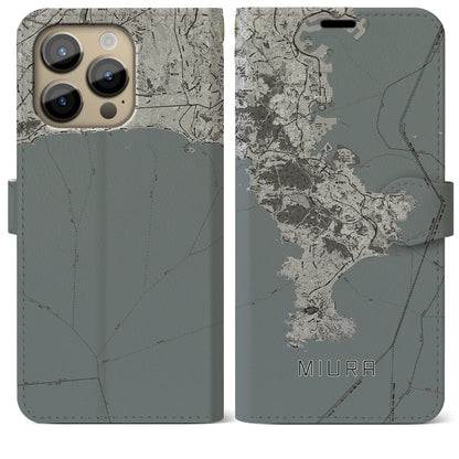 【三浦2（神奈川県）】地図柄iPhoneケース（手帳タイプ）モノトーン・iPhone 14 Pro Max 用