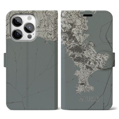 【三浦2（神奈川県）】地図柄iPhoneケース（手帳タイプ）モノトーン・iPhone 14 Pro 用