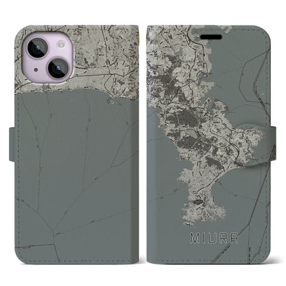 【三浦2（神奈川県）】地図柄iPhoneケース（手帳タイプ）モノトーン・iPhone 14 用