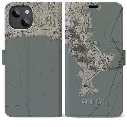 【三浦2（神奈川県）】地図柄iPhoneケース（手帳タイプ）モノトーン・iPhone 14 Plus 用