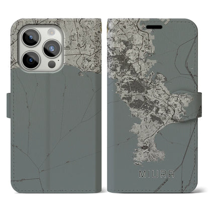 【三浦2（神奈川県）】地図柄iPhoneケース（手帳タイプ）モノトーン・iPhone 15 Pro 用