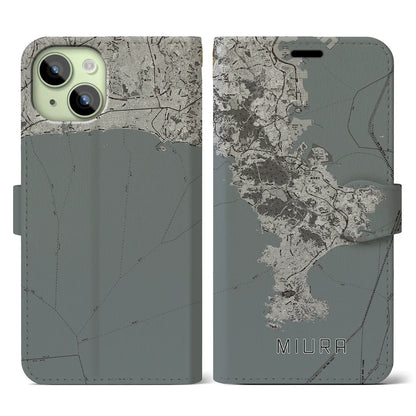 【三浦2（神奈川県）】地図柄iPhoneケース（手帳タイプ）モノトーン・iPhone 15 用