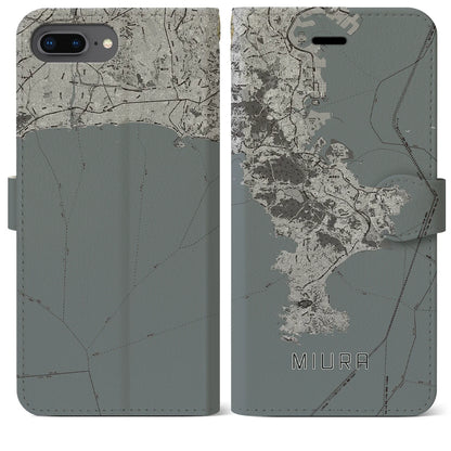 【三浦2（神奈川県）】地図柄iPhoneケース（手帳タイプ）モノトーン・iPhone 8Plus /7Plus / 6sPlus / 6Plus 用