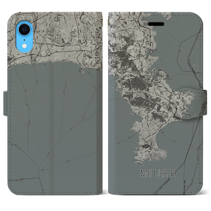 【三浦2（神奈川県）】地図柄iPhoneケース（手帳タイプ）モノトーン・iPhone XR 用