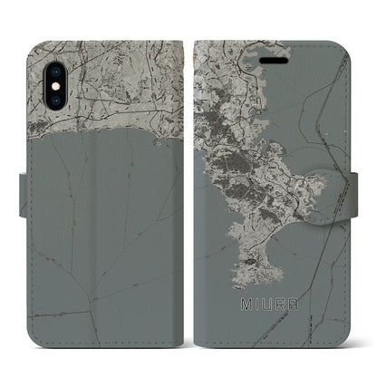 【三浦2（神奈川県）】地図柄iPhoneケース（手帳タイプ）モノトーン・iPhone XS / X 用