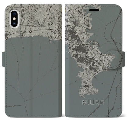 【三浦2（神奈川県）】地図柄iPhoneケース（手帳タイプ）モノトーン・iPhone XS Max 用